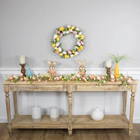 22" Pink & Yellow Easter Eggs & Flower Buds Artificial Wreath {3}