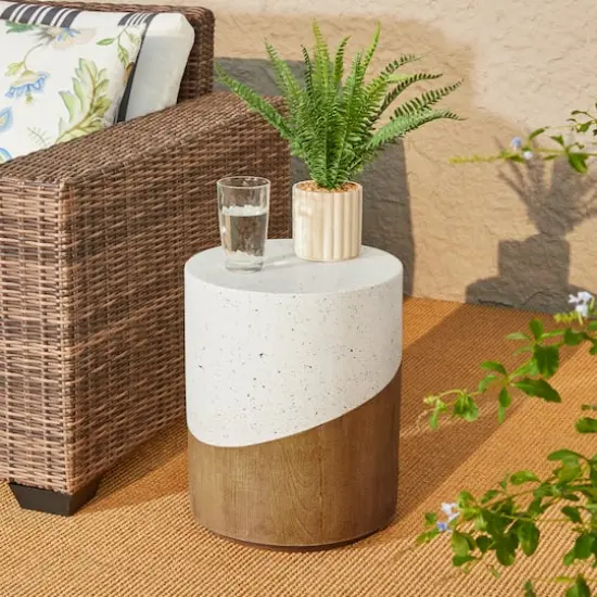 Glitzhome&reg; 17.25" Two Tone Faux Terrazzo & Wood Texture Garden Stool {3}
