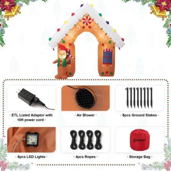 Glitzhome&reg; 8ft. LED Lighted Gingerbread House Inflatable D&eacute;cor {7}