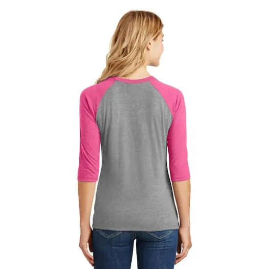 District&reg; Women's Perfect Tri&reg; 3/4-Sleeve Raglan Adult T-Shirt Fuchsia Frost/Grey Frost {6}