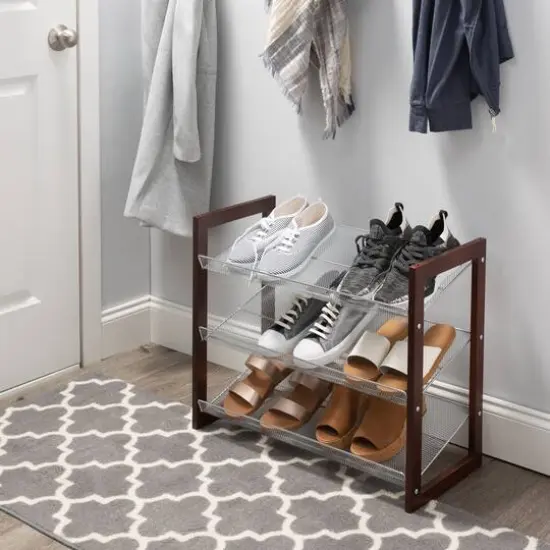 Organize It All Espresso 3 Tier Mesh Shelf Shoe Rack {3}