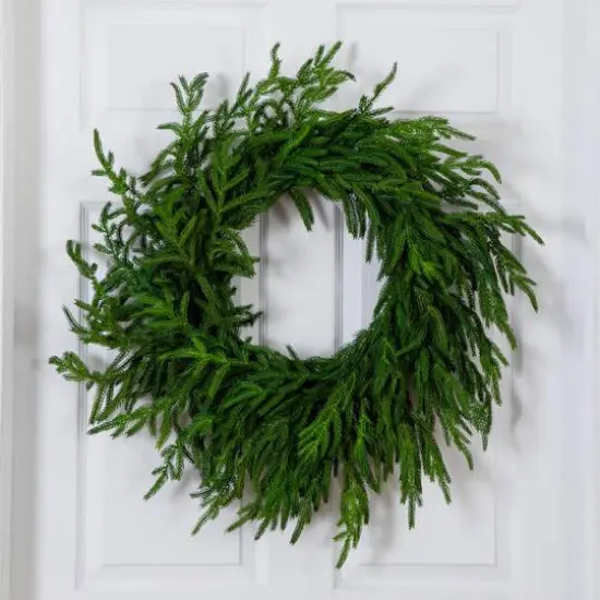 24in. Artificial Real Touch Norfolk Island Pine Wreath with Natural Look {8}