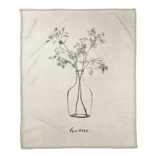Flower Line Drawing 50" x 60" Coral Fleece Blanket {1}