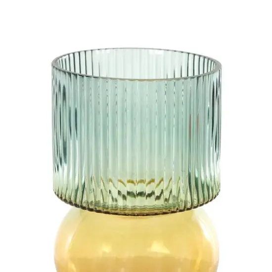 14" Multicolor Abstract Glass Ribbed Vase Set {6}