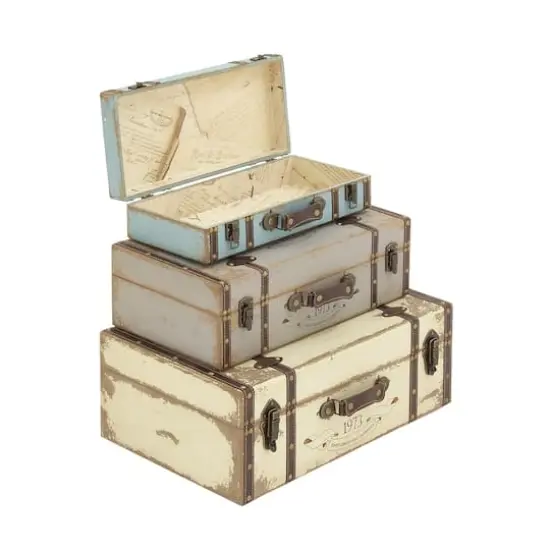 Set of 3" Multi Colored Wood Farmhouse Trunk, 23", 21", 18" {3}