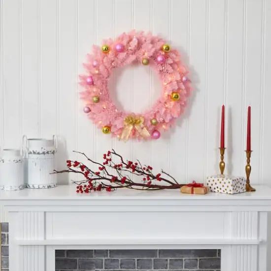 24" LED Pink Artificial Christmas Wreath with Ornaments {4}
