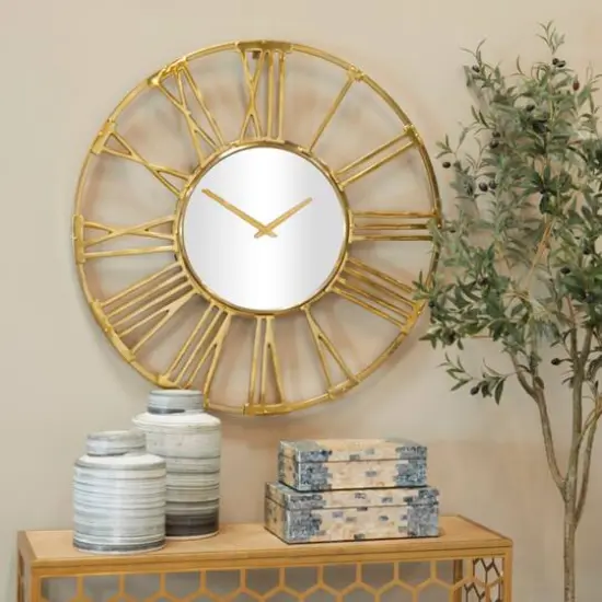 Aluminum Open Frame Geometric Wall Clock Gold {7}