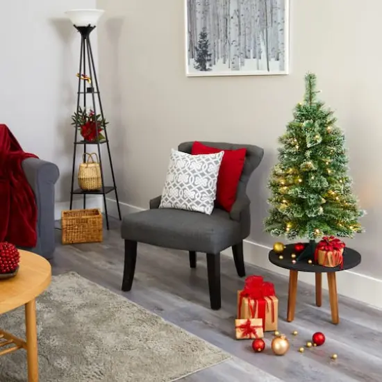 3ft. Pre-Lit Wisconsin Slim Snow Tip Pine Artificial Christmas Tree with Clear LED Lights {7}