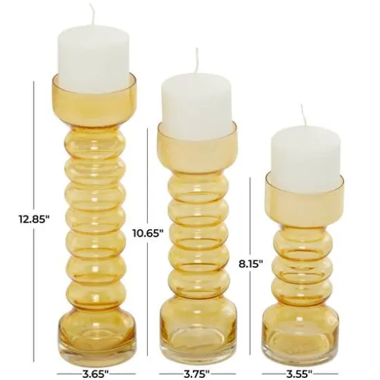 Yellow Glass Bubble Pillar Candle Holder Set {6}