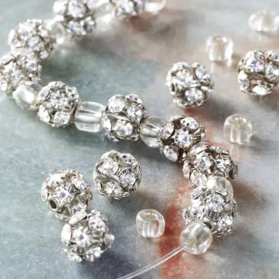 Rhodium with Clear Rhinestone Studded Round Beads, 6mm by Bead Landing&trade; {3}