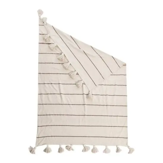 Hello Honey&reg; Striped Cotton Throw Blanket with Tassels Cream/Brown {5}