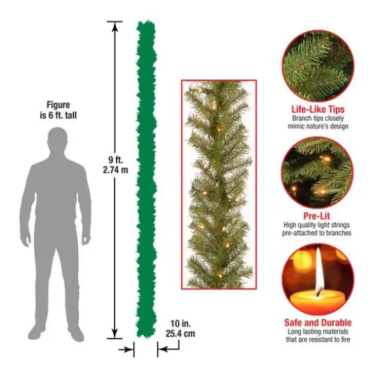 9ft. Pre-Lit Norwood Fir Garland, Clear Lights {6}
