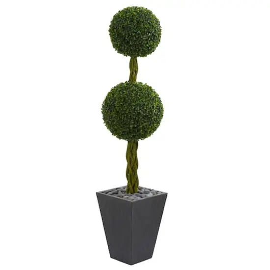 5ft. Double Ball Boxwood Topiary Tree in Slate Planter {1}