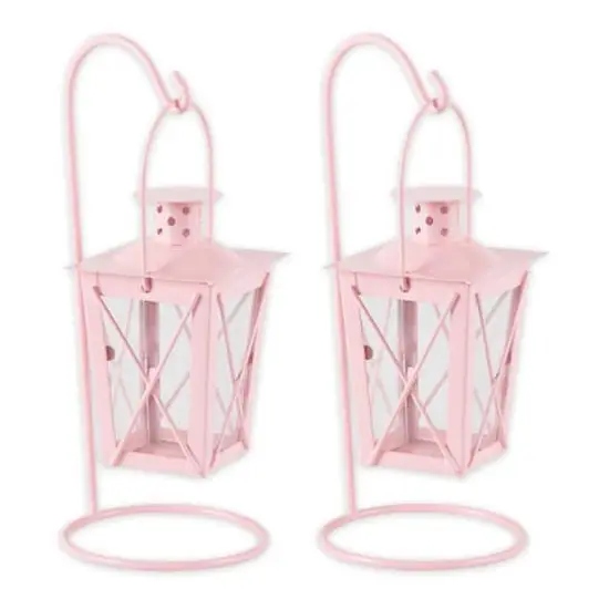 9" Pink Iron Railroad Hanging Lantern Set {1}