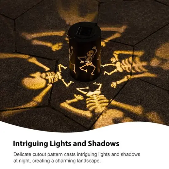 Glitzhome® 10.75" Halloween Metal Skeleton Solar Powered LED Lantern {6}