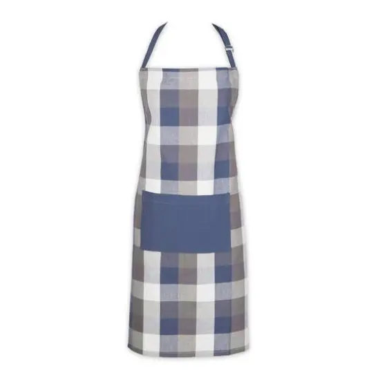 DII&reg; Tri Color Check Chef Apron French Blue {1}
