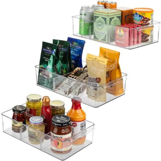 Sorbus 14.5" Clear Storage Organizer Bins with Removable Compartments, 3ct. {1}