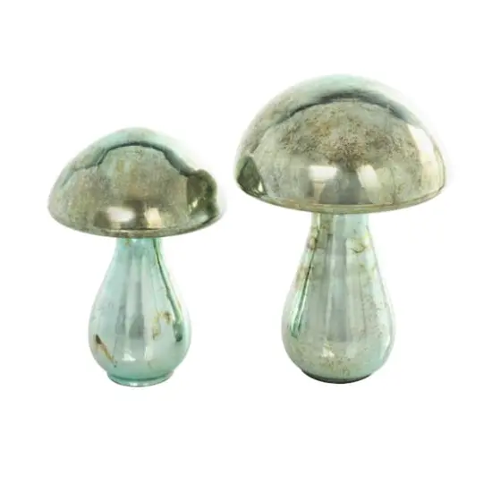 Green Glass Mushroom Sculpture Set {1}