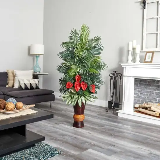 5ft. Areca & Mixed Greens Plant in Bamboo Planter {3}