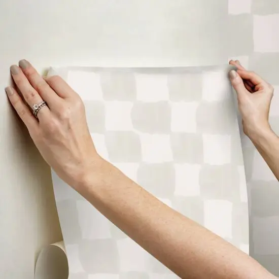 RoomMates Mr. Kate Tess Watercolor Soft Checker Peel & Stick Wallpaper Cream {10}