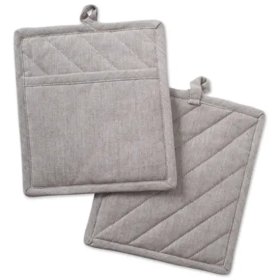 DII&reg; Solid Chambray Potholders, 2ct. Natural {1}