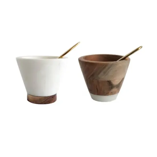Hello Honey® White & Brown Marble & Mango Wood Pinch Pot & Spoon Sets, 2ct. {1}