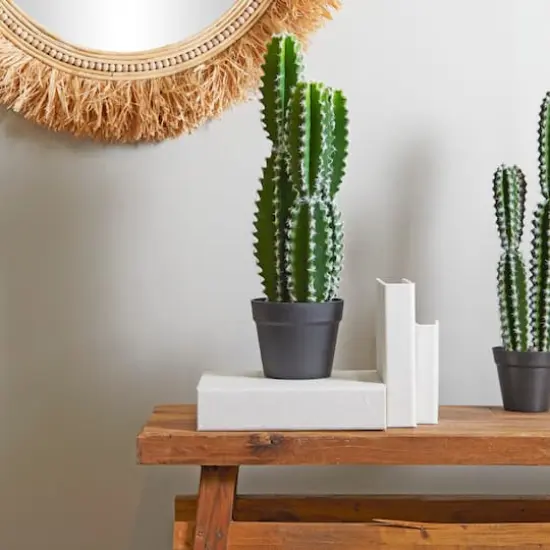 2ft. Green Cactus Faux Foliage Artificial Plant with Black Round Pot {7}