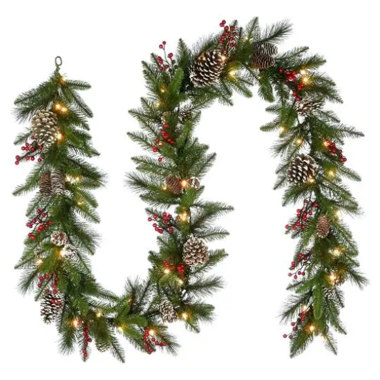 9ft. Bristle Berry Pine Garland With Battery Operated LED Lights {3}