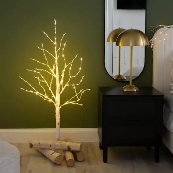 4ft. Pre-Lit White Birch Artificial Christmas Tree, Warm White LED Lights {7}