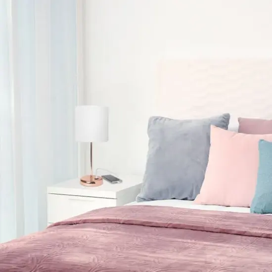 Creekwood Home 19.5" Oslo USB Port Table Lamp Rose Gold/White Shade {6}