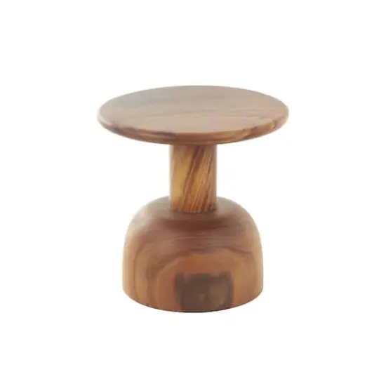 15.75" Brown Wood Handmade Accent Table with Rounded Block Base {4}
