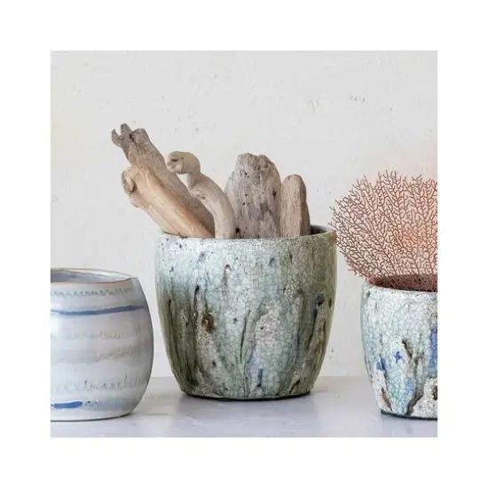 Hello Honey&reg; 7.5" Blue Crackle Glaze Terra Cotta Planter {4}