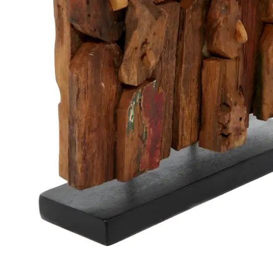 16" Brown Teak Wood Natural Abstract Sculpture {4}