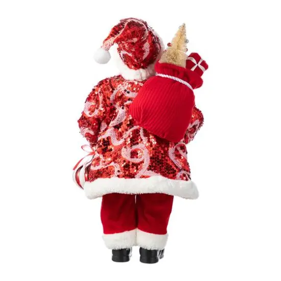 Glitzhome&reg; 18"H Faux Fur Christmas Peppermint Santa Figurine {8}