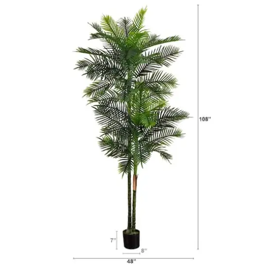 9ft. Potted Green UV Resistant Artificial Double Robellini Palm Tree {3}