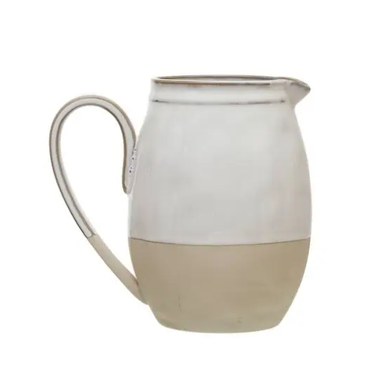 Hello Honey&reg; 7" White & Tan Stoneware Pitcher {4}