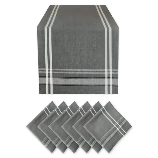 DII&reg; Gray French Stripe Table Runner & Napkin Set {1}