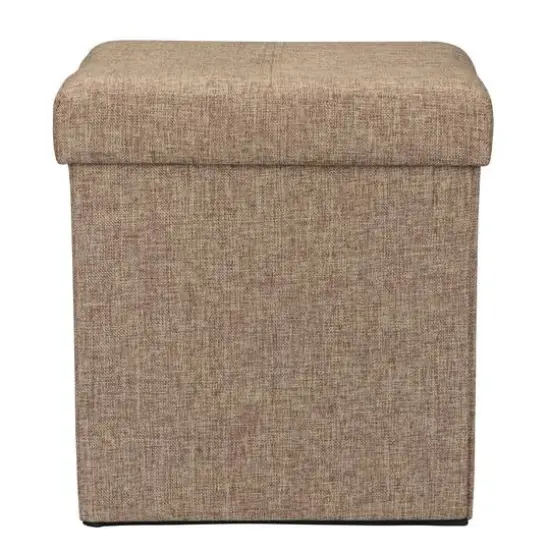 Simplify 15" Faux Linen Folding Storage Ottoman Cube Natural {9}