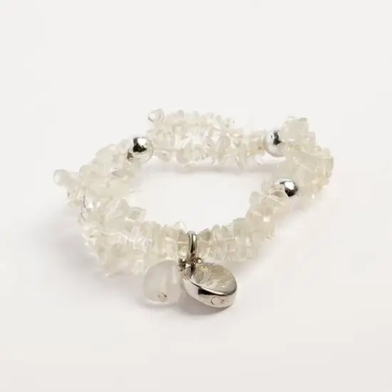 John Bead Crystal Quartz Clear Natural Stone 2-Strand Bracelet with Circle Charm {4}