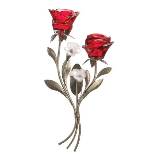 15" Red Roses Candle Wall Sconce {1}