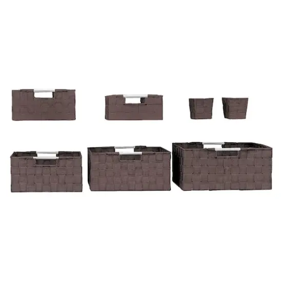 Sorbus 7-Piece Stackable Tote Basket Set with Handles Brown {6}