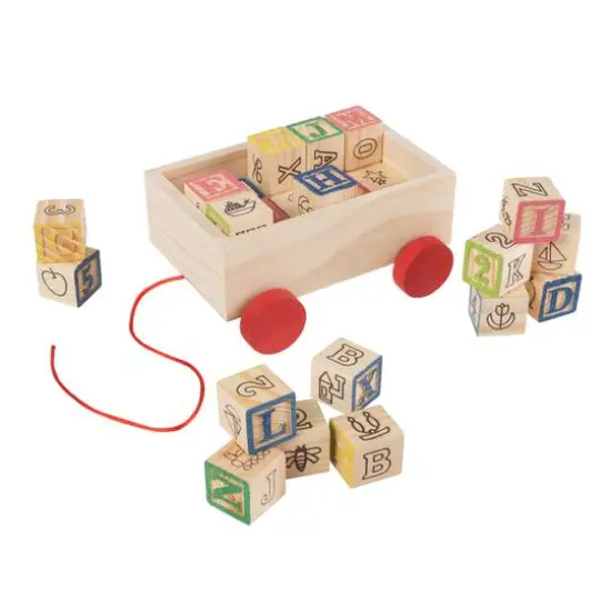 Toy Time ABC & 123 Wooden Blocks with Pull Cart Storage Box {1}
