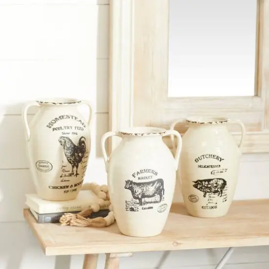 Set of 3 White Porcelain Farmhouse Vase, 8" x 10" {13}
