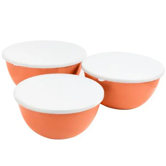 Gibson Home&reg; Plaza Cafe Coral 3-Piece Stackable Nesting Mixing Bowl Set with Lids {5}