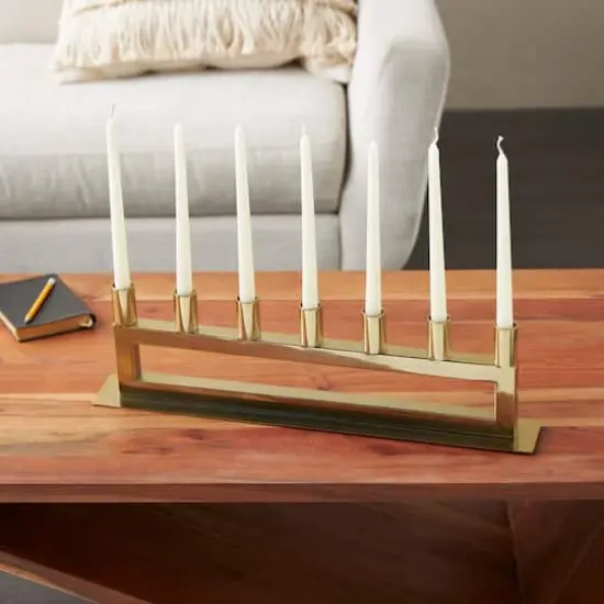 22" Gold Stainless Steel 7 Taper Candle Candelabra with Rectangular Frame {3}