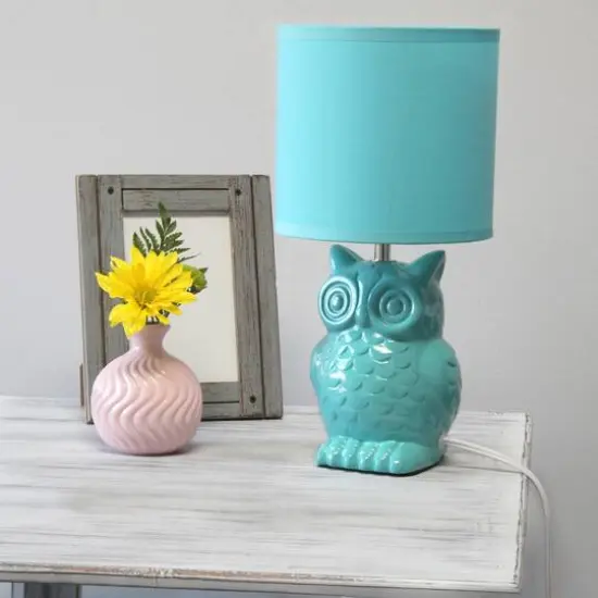 Simple Designs 13" Ceramic Owl Table Lamp Blue {6}