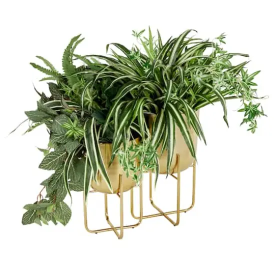 Metal Contemporary Stand Planter Set Gold {3}
