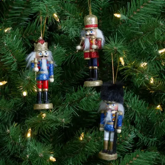3ct. 5.25" Glittery Nutcracker King Soldier and Drummer Ornaments {3}