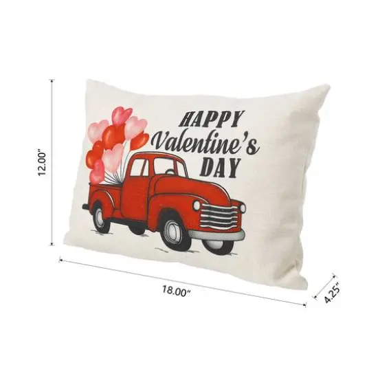 Glitzhome&reg; 18" Faux Burlap Happy Valentine's Truck Pillow {9}