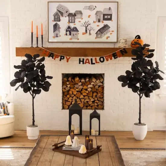 6ft. Artificial Halloween Black Fiddle Leaf Tree {8}